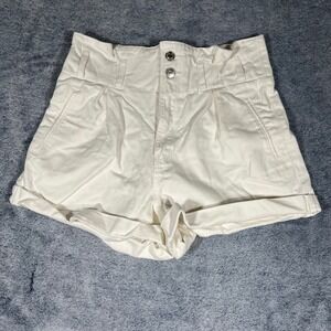 Forever 21 Premium Denim White High Waisted Pleated Cuffed Shorts Womens